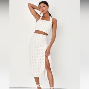 Baja Beauty Ivory Eyelet Embroidery Midi Skirt And Tank Set XL